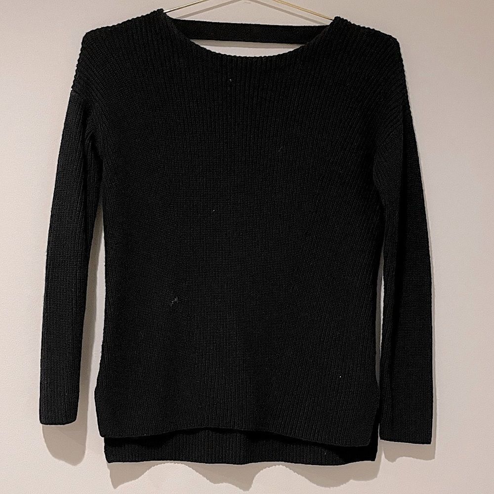 EUC Banana Republic Collection Black Merino Wool Sweater Open Back Sz. XS